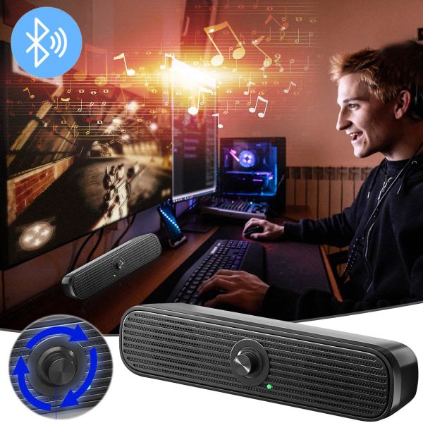 Datorhögtalare Trådbundna USB-drivna högtalare Stereo Sound Bar För PC Desktop Dator Laptop Monitor（Svart）