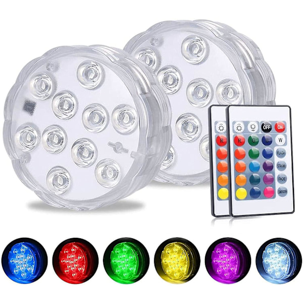 Badkar bubbelpool lampor, 2 st nedsänkbara LED-lampor med fjärrkontroll, vattentäta