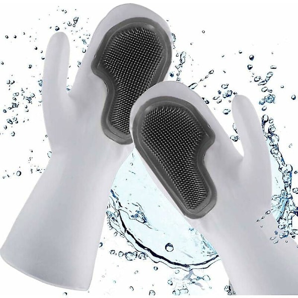 Gloves with Scrubber, Dishwashing Gloves, Reusable Cleaning Gloves with Cleaning Brush, Hand Protection and Heat Resistant, for Kitchen Bathroom (Gre