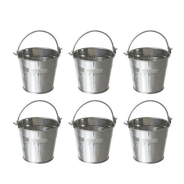 12-pak Mini Tinplate Metal Spand - Frosted Pommes Frites Spand i Tin - 10,5x7,2x10,5 cm (Sølv) (Pakke med 12, Sølv)