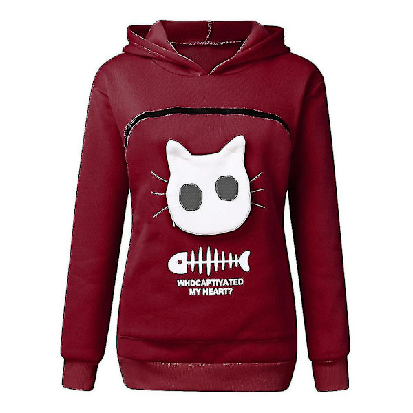 Sweater Kat Elsker Hoodie Kænguru Hund Kæledyr Pote Sweaters Kramper Pung Sweater Sweater Lomme Dyr Ører Hætte（XXXL，vinrød）