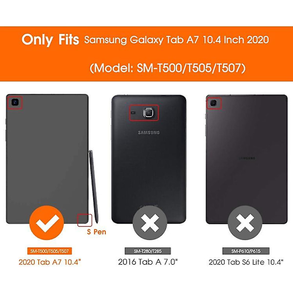 Passer til Samsung Tab A7 10.4 Tablet Etui Med Penneholder 2020 Model Drop-proof Beskyttende Cover Etui, Stabil Magnetisk Flip-sort