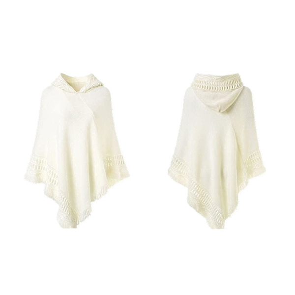 Kvinnors vinter stickade huva poncho cape enfärgad virkad fransad tofs sjal wrap oversized pullover kappa tröja