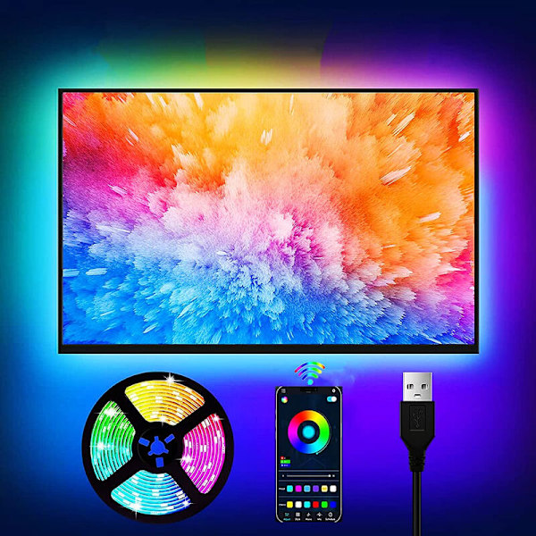 LED-ljusremsa, flexibel LED-ljusremsa, inomhus-TV-ljusremsa, USB Bluetooth + 24-tangenters fjärrkontroll, 5M 150 lampor är inte vattentäta