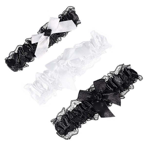 3-pak hvide strømpebånd brude lårbånd bryllup blonder strømpebånd Halloween strømpebånd brude benstropper (18.00X3.00X1.00CM, multi-farve)
