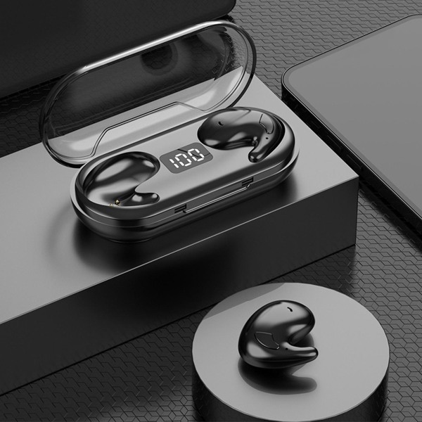 Bluetooth-headset med digital display, stor batterikapacitet, in-ear-sovande öronsnäckor, trådlöst headset med sensor, låg latens (svart)