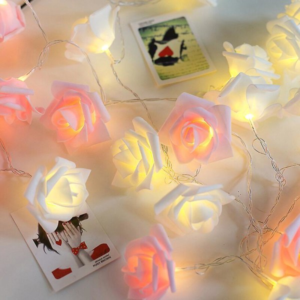 LED Rose Flower String Lights Home Decoration, Batteridrevne Romantic Fairy Lights, 300 cm lengde, rosa og varm hvit (rosa)