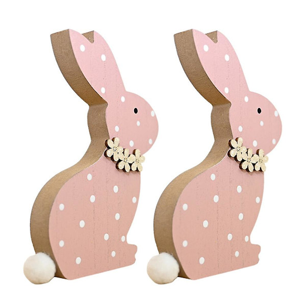 2-pack bordskanin prydnader i trä, antika träkanin påskdekoration för nivåbricka (16,00 x 11,50 x 2,20 cm, rosa)