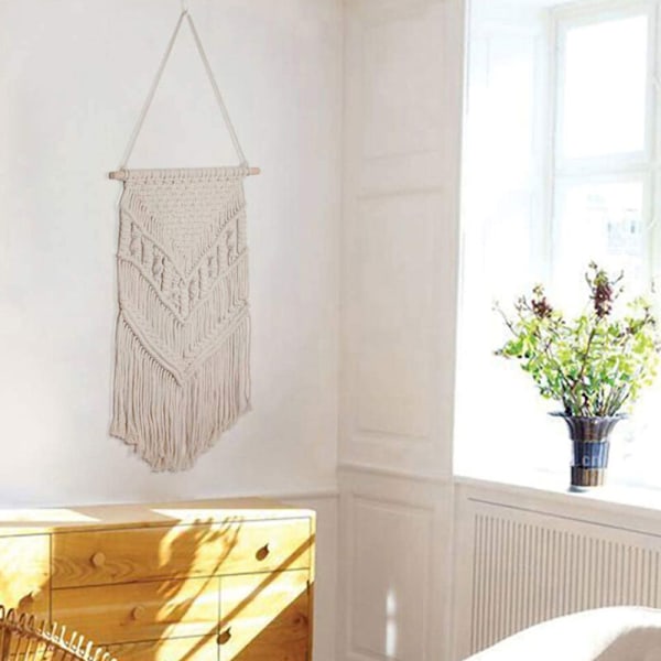 Handvävd Macrame Väggbonad Väggkonst Macrame Gobeläng för Sovrum Kontor Hem Väggdekor