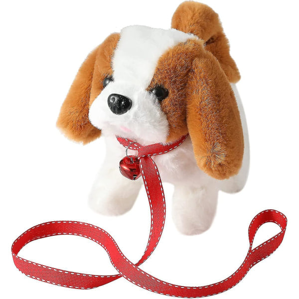 Electronic pet toy dog, brown and white, can walk and bark with tail brush, suitable for girls and boys