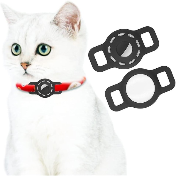 2 stk (svart) Airtag Pet Collar Silikondeksel, Justerbart Airtag Cat And Dog Collar Cover Bærbart GPS-sporingsdeksel.