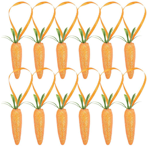 12-pack påskmorots hängande prydnader påskdekoration konstgjorda glittermorötter (9X2,2cm, orange)