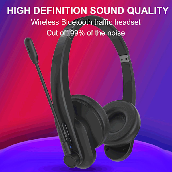 Bluetooth-headset med mikrofon, V5.0, trådlöst headset för mikrofon, telefon, kontor (svart)