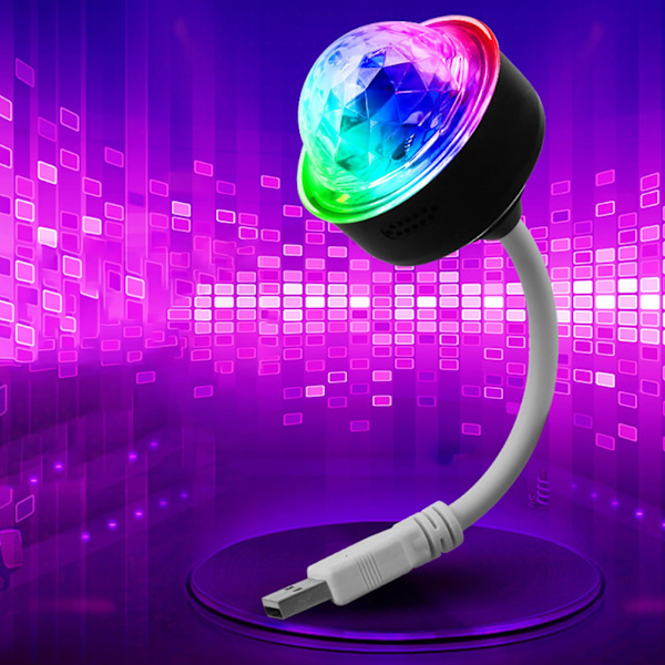 2024 NY DJ stemmestyrt USB universell liten magisk ball lys, bilmontert fest, julescene atmosfære（Svart）