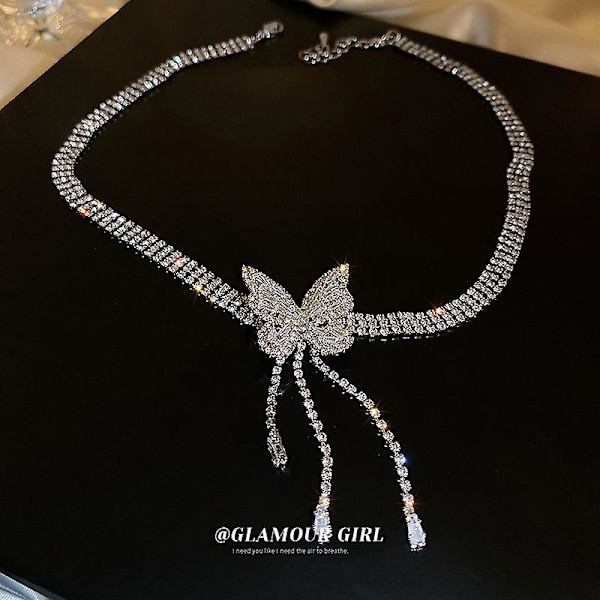 Sommerfugl Sexet Kraftig Chokers Sølv Halskæde Rhinestone Bryllup Fest for Kvinder Gaver Slid