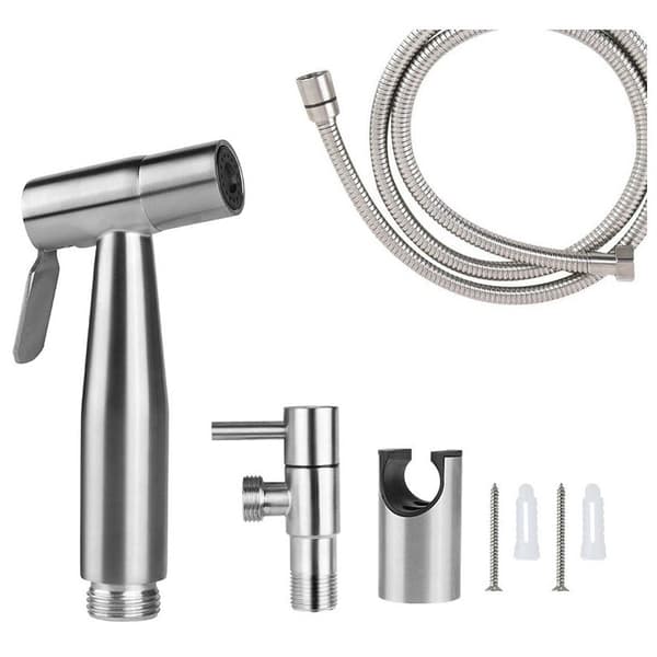 WC handduschset, 1,5 m slang och hållare, G1/2 adapter, silver