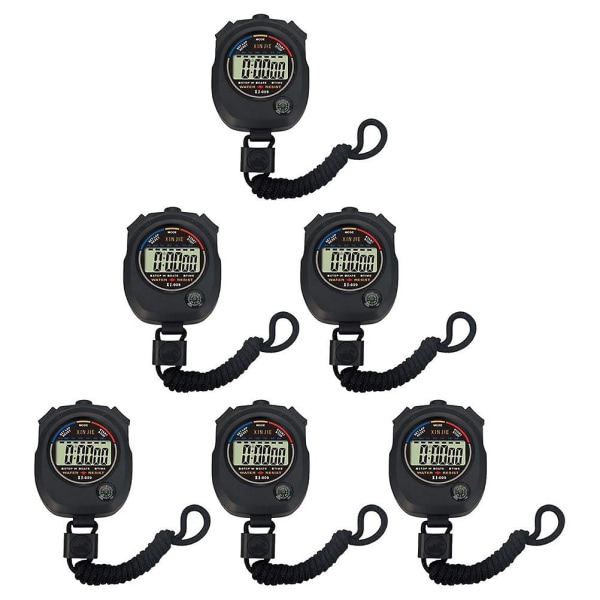 6-pack tävlingstidtagarur, tävlingstimer, elektronisk klocka, praktisk träningstimer (6 stycken, svart)