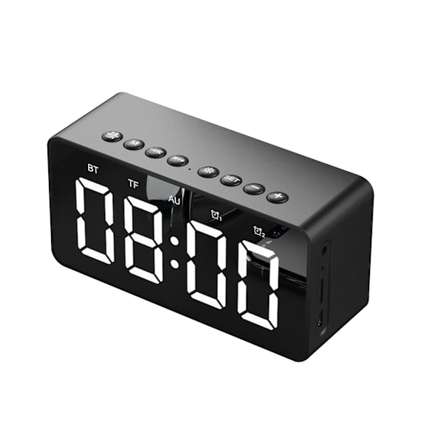 LED-spegelklocka med skärm 5.0 Trådlöst Bluetooth-ljud Dubbel väckarklocka Treläges ljusstyrka Samtalskort, inbyggt litiumbatteri (svart)