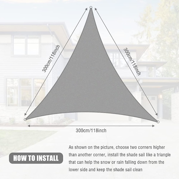 Solsegel Triangel 3x3x3 m Vattentät Trädgård Uteplats Fest Camping, Grå