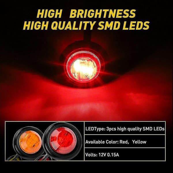 20 stk. 3 LED 3/4\" runde sidemarkør indikatorlys, lastbilsignallys til 12v bil bus lastbil trailer