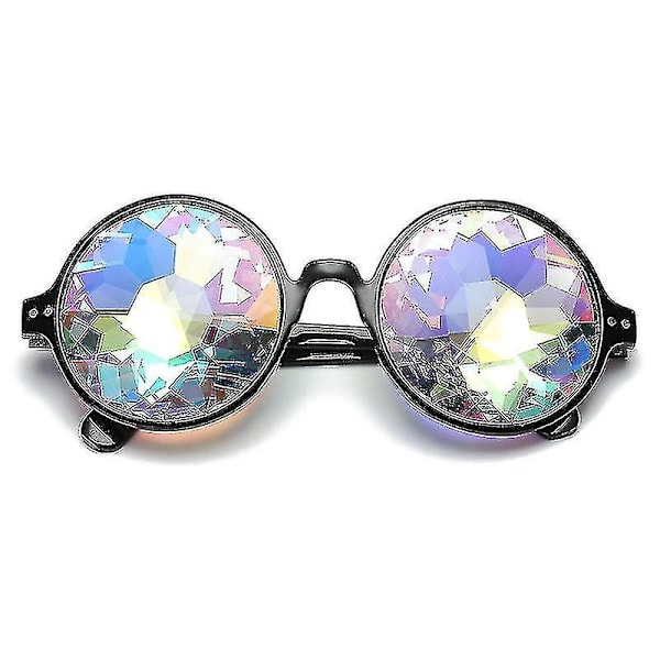 Psykedeelinen festivaali Kaleidoskooppi sateenkaari aurinkolasit Rave Goggle lasit prisma diffraktio（Musta）