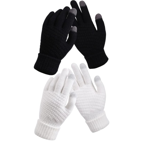 2 par kvinners vinter touchscreen hansker termisk fleece foret strikkede hansker elastisk mansjett vinterhansker