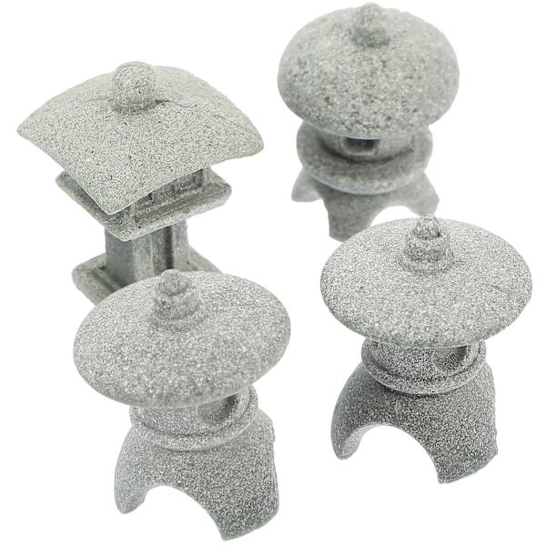 4-pack Mini Pagoda Staty Japansk Sandsten Lykta Bonsai Mikro Landskap Dekoration (3.20X2.10X2.10CM, Grå)