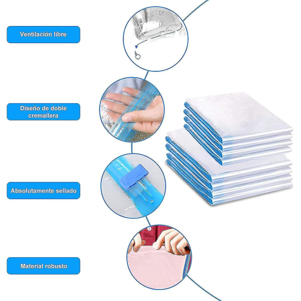 Vakuumförvaringspåsar - Handpressade vakuumförvaringspåsar - 8 återanvändbara vakuumresekompressionspåsar