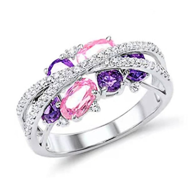 2023 New Women Fashion Double X Ring med hul og diamant innlagt (6, rosa)