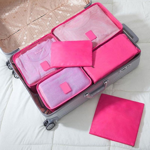 Rejsepakker terninger sæt toiletartikler Taske Bagageorganisatorer Rejseopbevaringstasker Rejse multifunktionelt tøj（vandmelonrød）