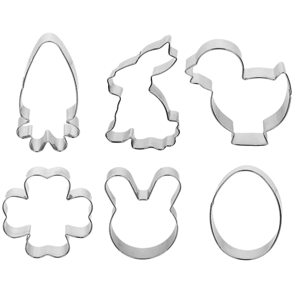 6-pack metallkakformar Påskägg kakformar Kanin Klöver Anka Morot Kakformar (7.5X5.4CM, som visas på bilden)