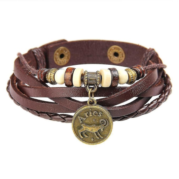 Smalt Stjernebillede Ko Læder Armbånd Med Bronze Vedhæng
