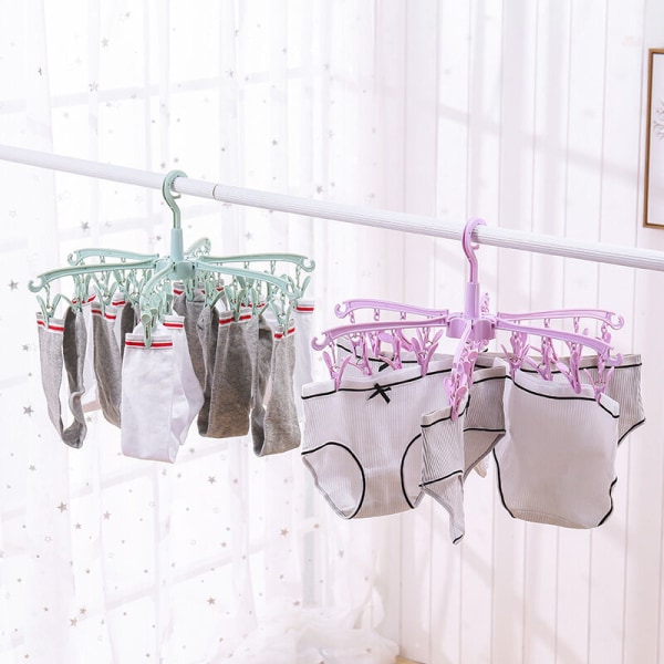 Sock Dryer 24 Clips Plast Svängbar Klädhängare Hängare Bärbar Fällbar Sock Dryer Torkställ 1 st (Grön)