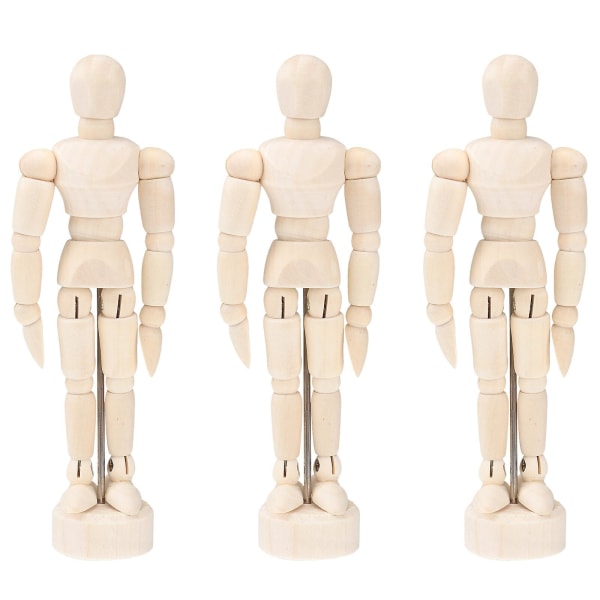 3-Pack 4.5 Inch Wooden Figure Mannequin Body Art Mannequin Articulated Mannequin Artist Sketch Home Desk Decoration (Beige) (13.5X4.5CM, Beige)