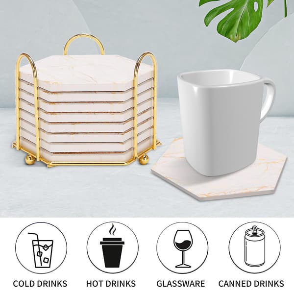 Kompatible drikker absorberende med holder marmor design keramisk coaster sett（Som vist）