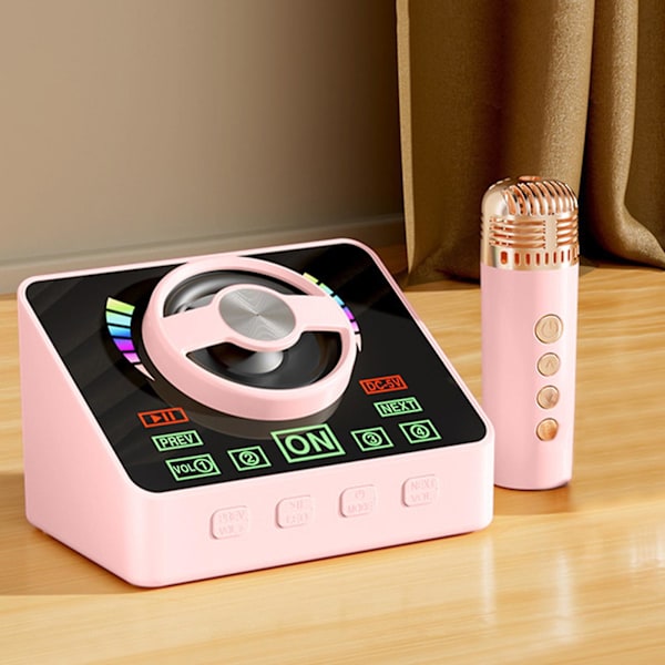Karaoke-maskin Bärbar Bluetooth 5.3 Högtalarsystem Med 1 Trådlös Mikrofon Hemma Familjesång FAN0414（Rosa）