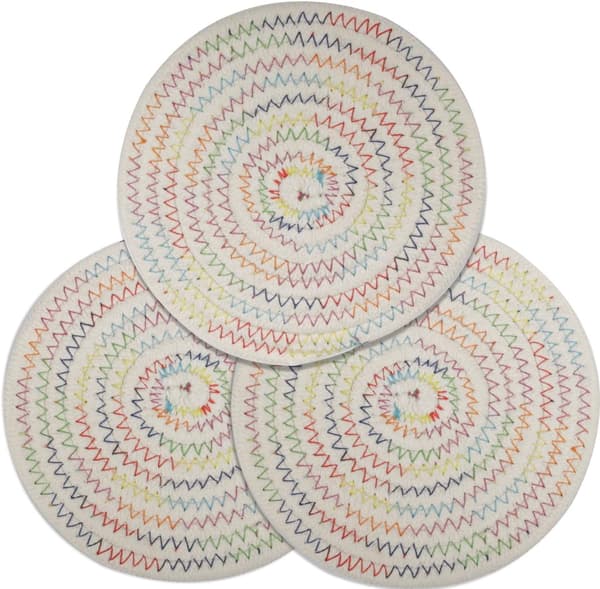 Hvitt 3-delt sett: 100 % bomullssnorflettet gryteunderlagsett, 7\" diameter