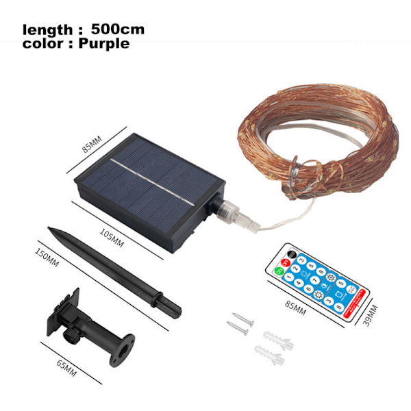 2x50 LED-batteridrivna ljusslingor med fjärrkontroll, 16 fot, lämplig för inomhus- och utomhusbruk, lila