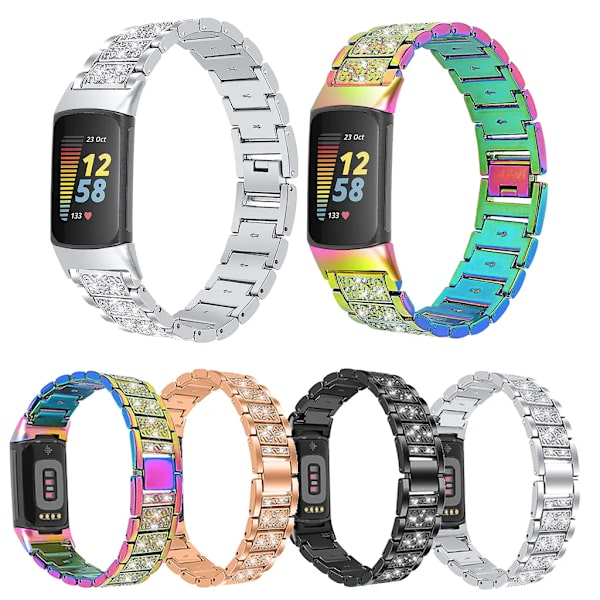 Ersättning Mode Metall Stål Klocka Bälte Briljant Rhinestone Rem För Fitbit Charge 5 Klocka Tillbehör (Rose Guld) guld
