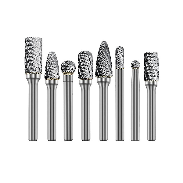 8-delad hårdmetallfrässats 1/4 tum diameter dubbelskuren slipning polering snidverktyg för matrisslip