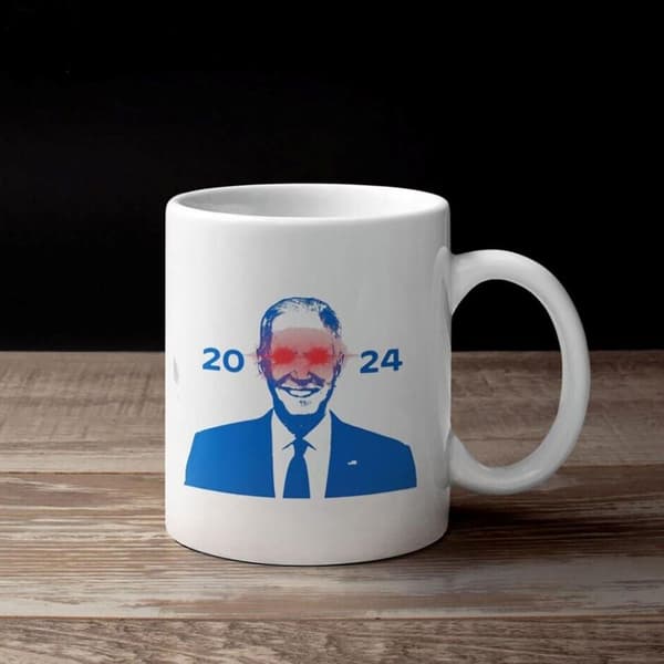 Mørk Brandon Biden 2024 Kaffe Kopp, Stem Biden Kopp (Hvit)