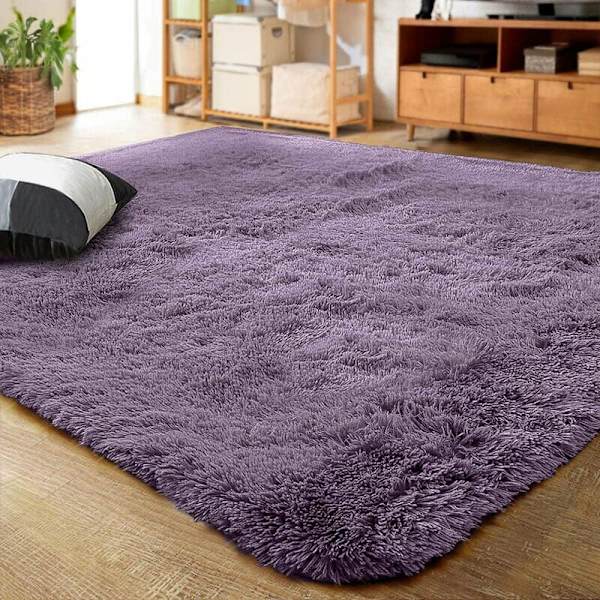 Mjuk fluffig matta modern lurvig sovrumsmatta för barnrum barnrum matta golvmatta, lila, 80×120cm