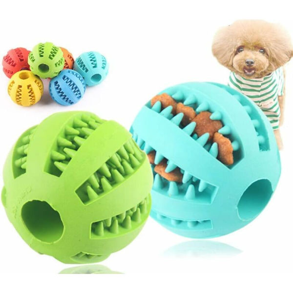 Interaktiv leksaksboll för hund katt husdjur för tand rengöring, tuggummi tuggboll IQ träningsboll pussel leksaker för hund katt (7cm, grön)
