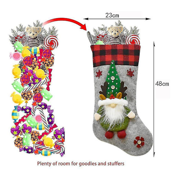 Julstrumpor 2pack, 3d Tomtar Julstrumpor Kamin Hängande Strumpor（grå-grön）