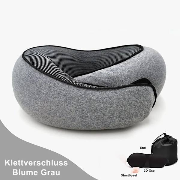 Resepåse, nackstöd, justerbar surroundkudde för sömn, blomma grå 3D ögonmask, öronproppar magiska klistermärken