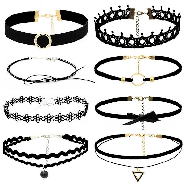 Halsband Set, 8-delat Halsband Svart Sammet Halsband Set Klassiskt Gotiskt Tatuering Spets Halsband, choker