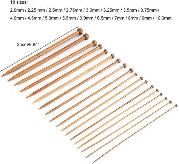 18 kokoa bambuiset sukkapuikot -sarja (2 mm - 10 mm)