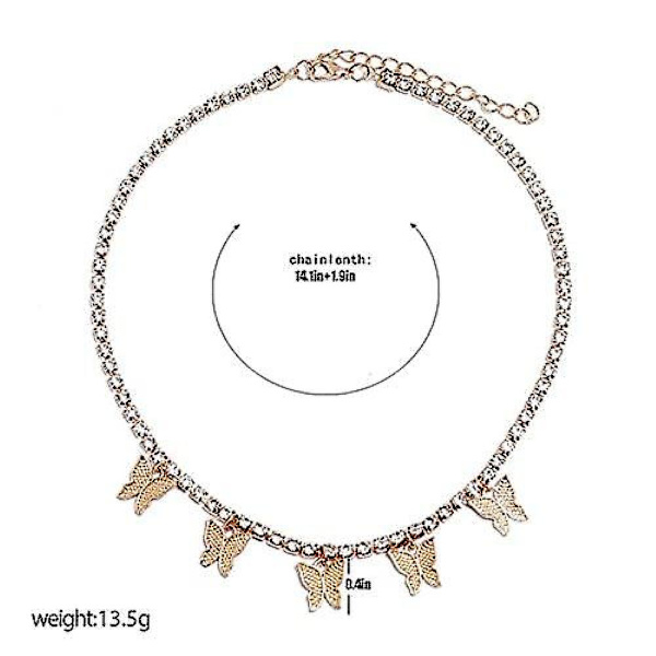 Sommerfugl Choker Halskjede Krystall Anheng Glitrende Kjede Smykker For Kvinner (gull)
