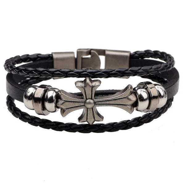 Multi-layer Antique Cross Beaded Woven Leather Bracelet