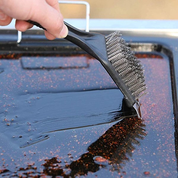 Grillbørste, 4 stk. Grillbørste til rengøring af grill med sort spartel i rustfrit stål